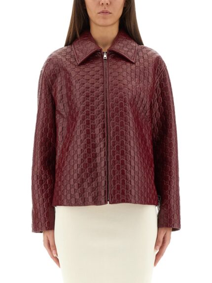 Gucci OVERSIZED LEATHER JACKET WITH EMBOSSED GG