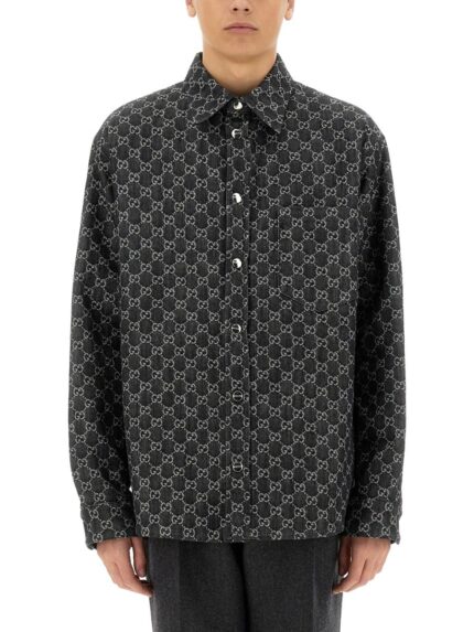 Gucci REVERSIBLE WOOL AND DENIM GG SHIRT