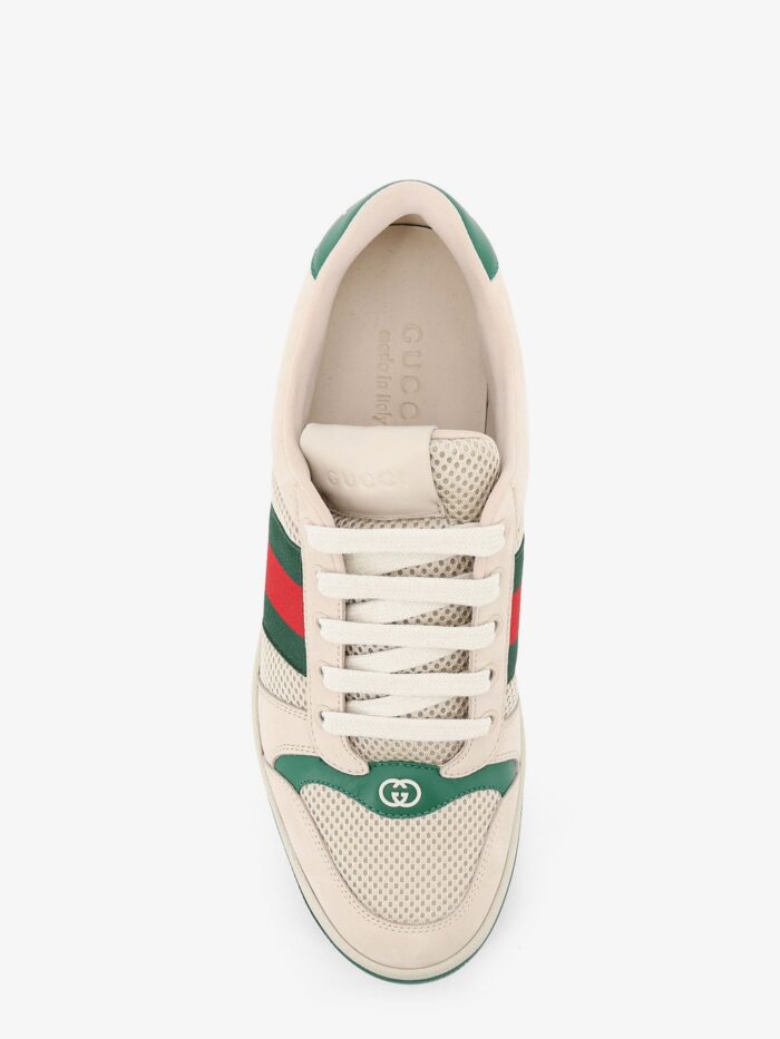 Gucci Screener Mesh And Leather Sneakers With Nastro Web On The Side