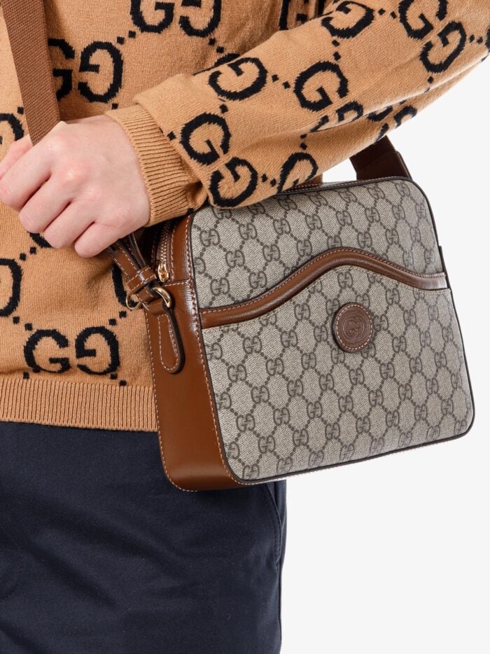 Gucci Shoulder Bag With Gg Supreme Motif And Leather Profiles