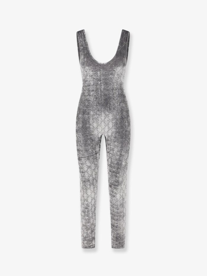 gucci stretch chenille jumpsuit with all over crystals Gucci Stretch Chenille Jumpsuit With All-over Crystals