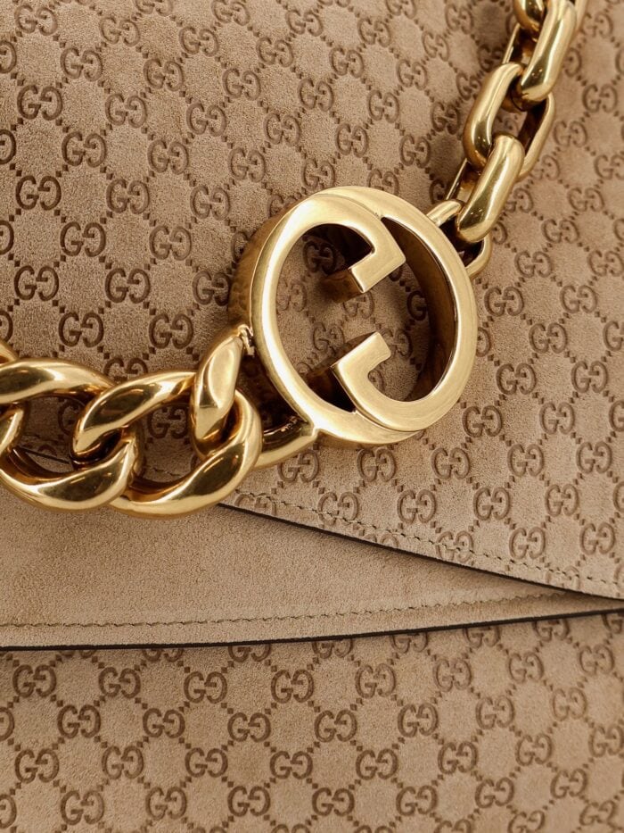 Gucci Suede And GG Canvas Shoulder Bag