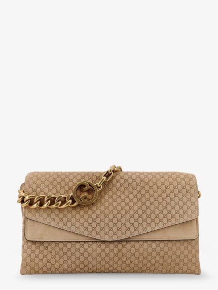 Gucci Suede And GG Canvas Shoulder Bag