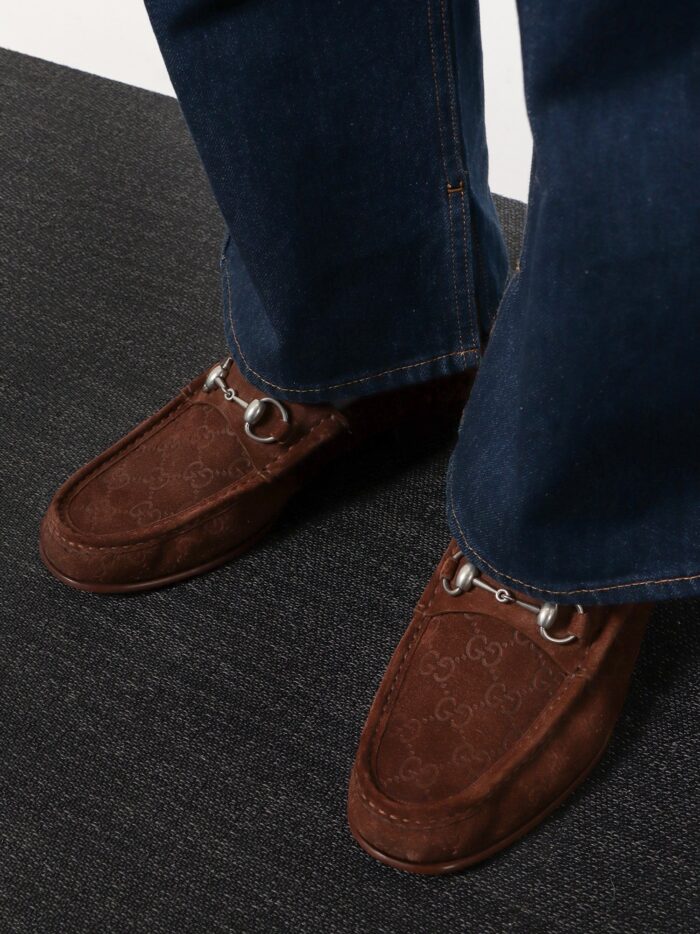 Gucci Suede Loafers With All-over GG Motif And Iconic Horsebit