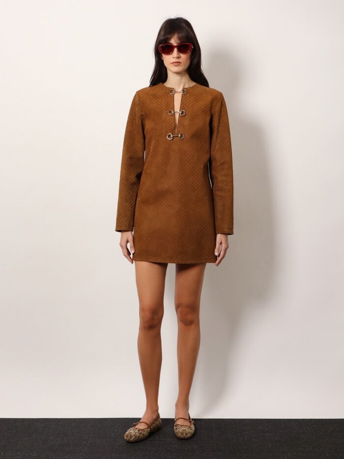 Gucci Suede Short Dress With All-over GG Logo