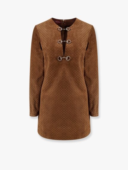 Gucci Suede Short Dress With All-over GG Logo