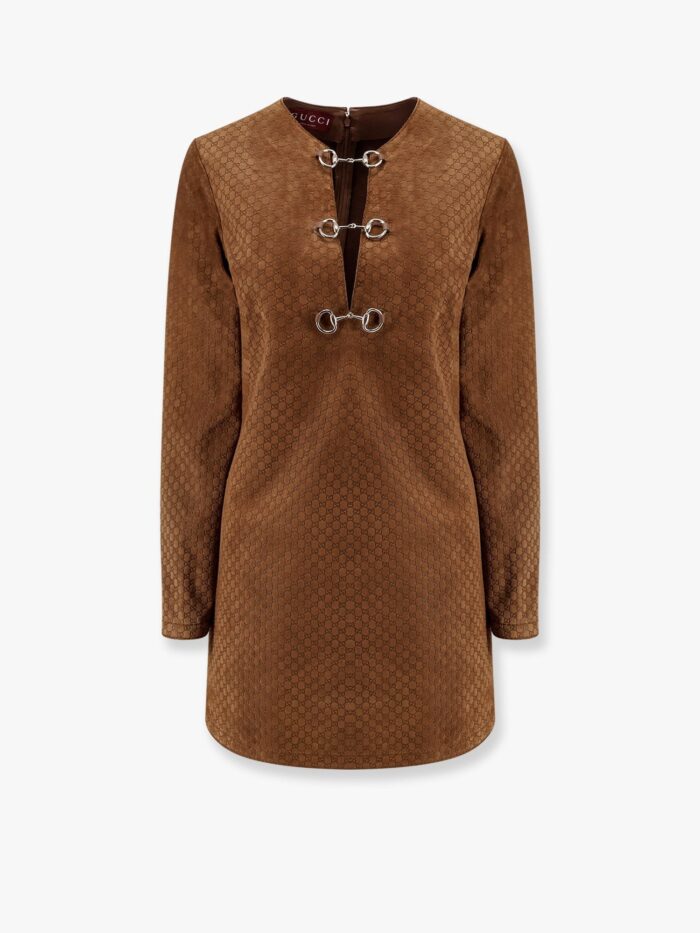 Gucci Suede Short Dress With All-over GG Logo