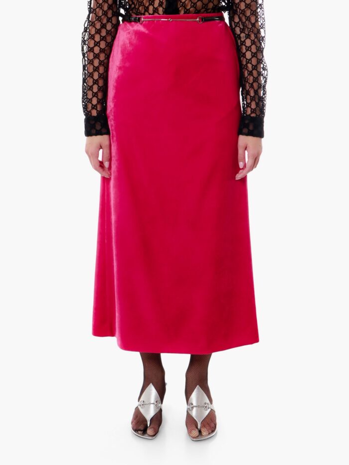 Gucci Velvet Skirt With Belt And Horsebit Detail