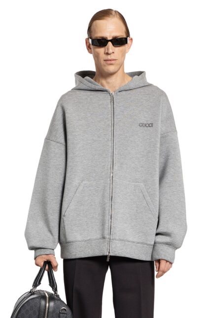 GUCCI Viscose Jersey Zip-up Logo Hoodie