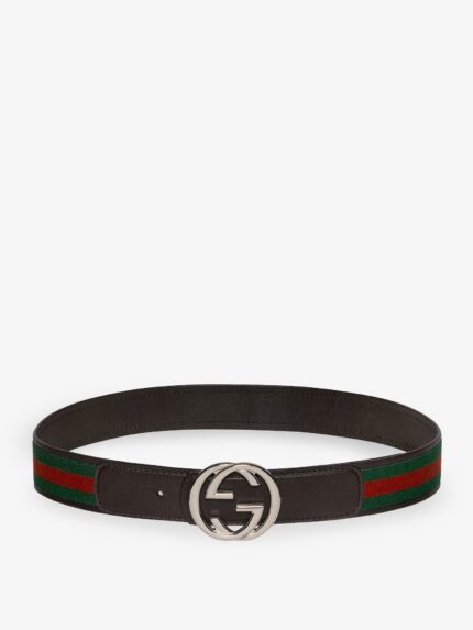 Gucci Web Fabric And Leather Belt