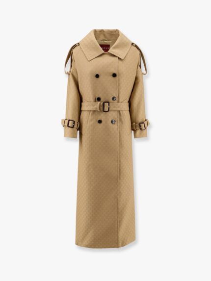 Gucci Wool And Silk Crepe Coat With All-over GG Motif