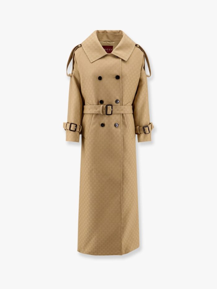 Gucci Wool And Silk Crepe Coat With All-over GG Motif