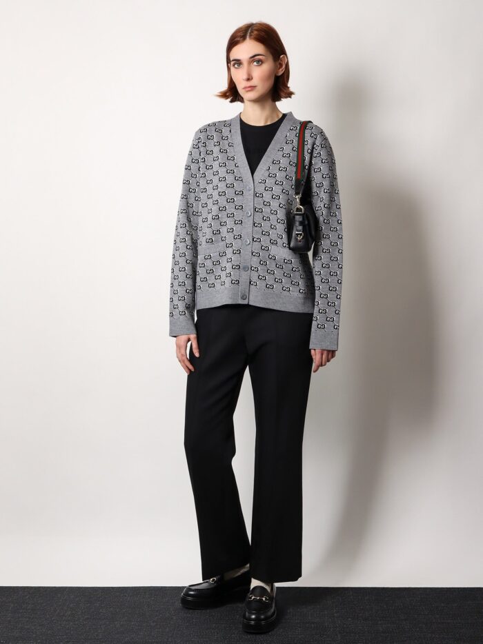 Gucci Wool Blend Cardigan With All-over Gg Motif