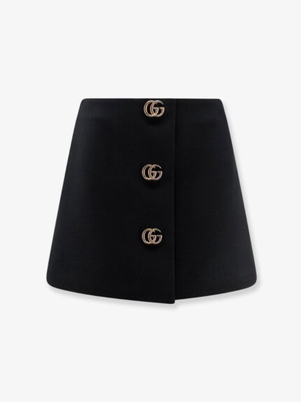 Gucci Wool Crepe Skirt With Double G Button