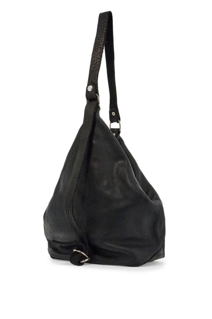 GUIDI Black Horse Leather Triangular Bag With Zip Closure