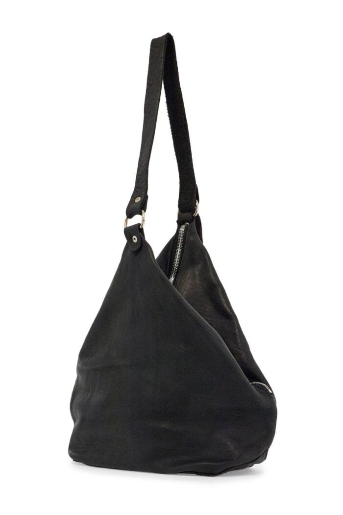 GUIDI Black Horse Leather Triangular Bag With Zip Closure