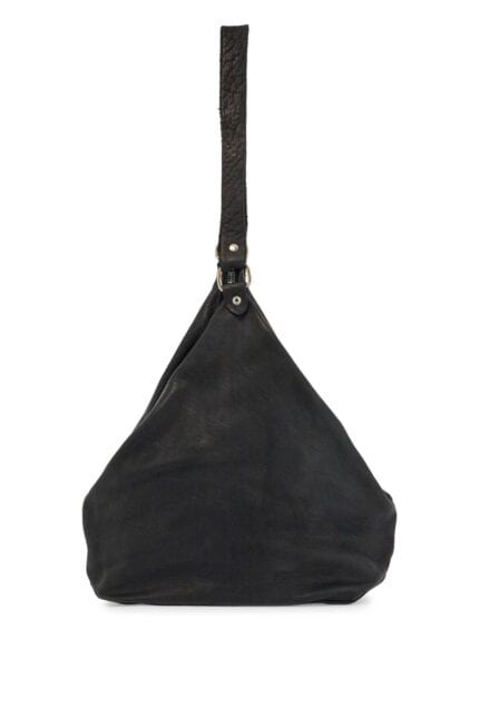 GUIDI Black Horse Leather Triangular Bag With Zip Closure