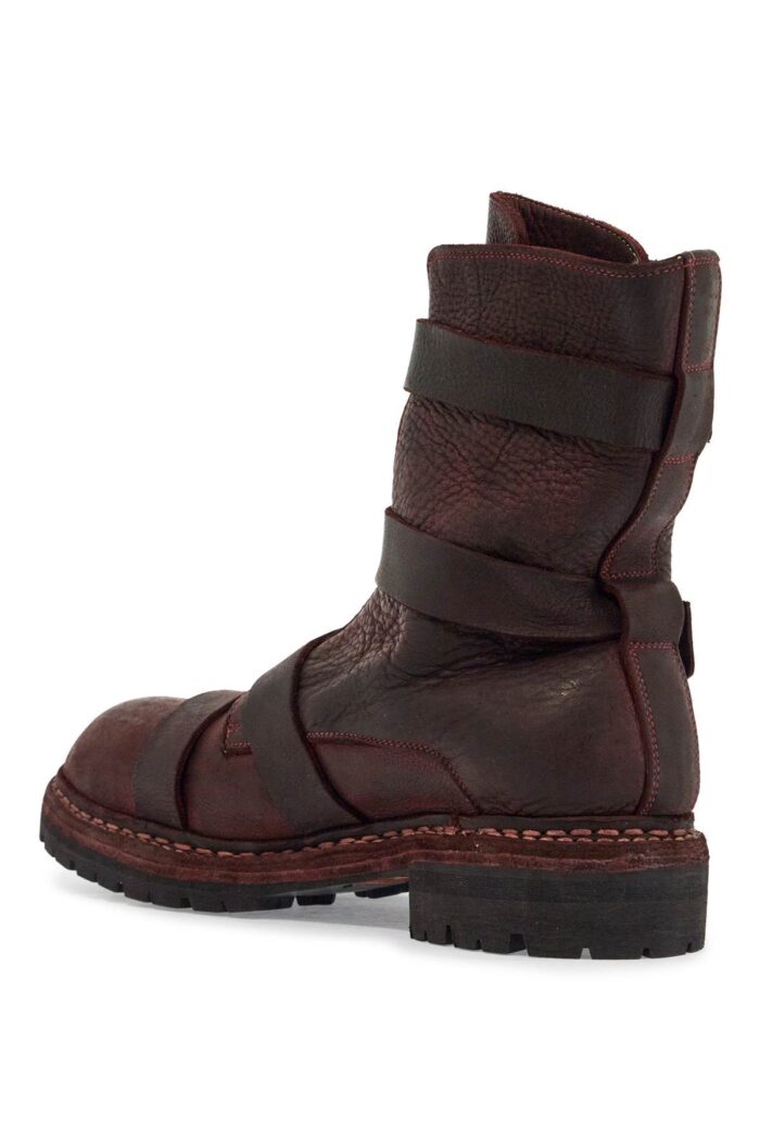 GUIDI Dark Red Horse Leather Boots With Adjustable Straps