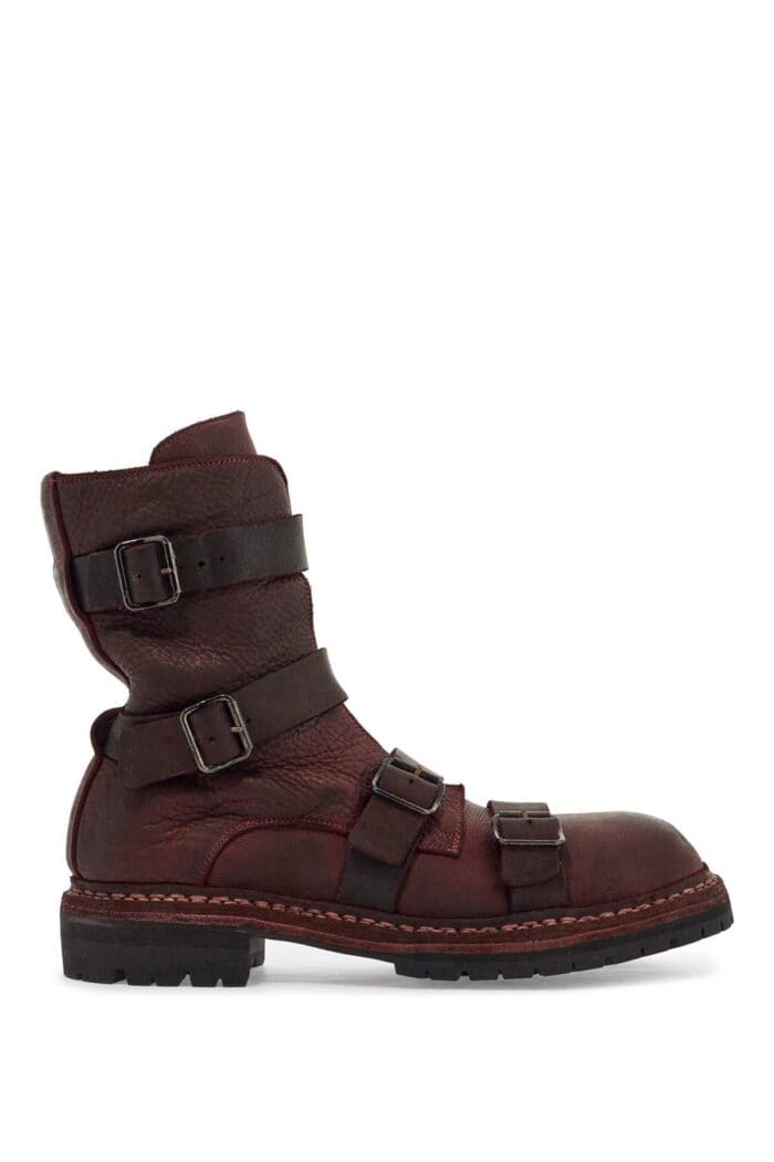 GUIDI Dark Red Horse Leather Boots With Adjustable Straps