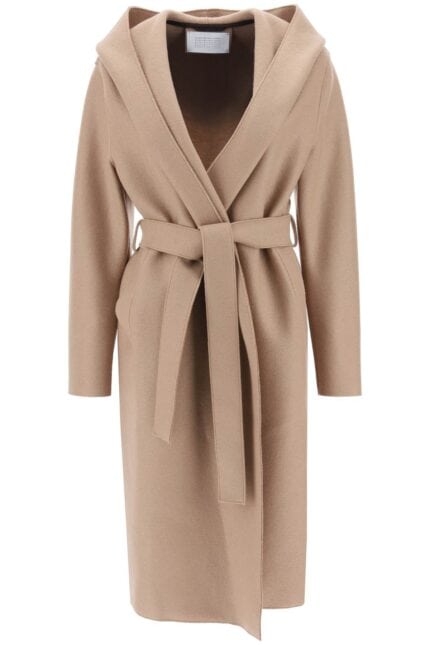 Harris Wharf London Hooded Robe Coat In Pressed Wool