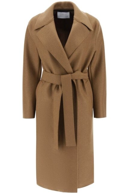 Harris Wharf London Long Robe Coat In Pressed Wool And Polaire