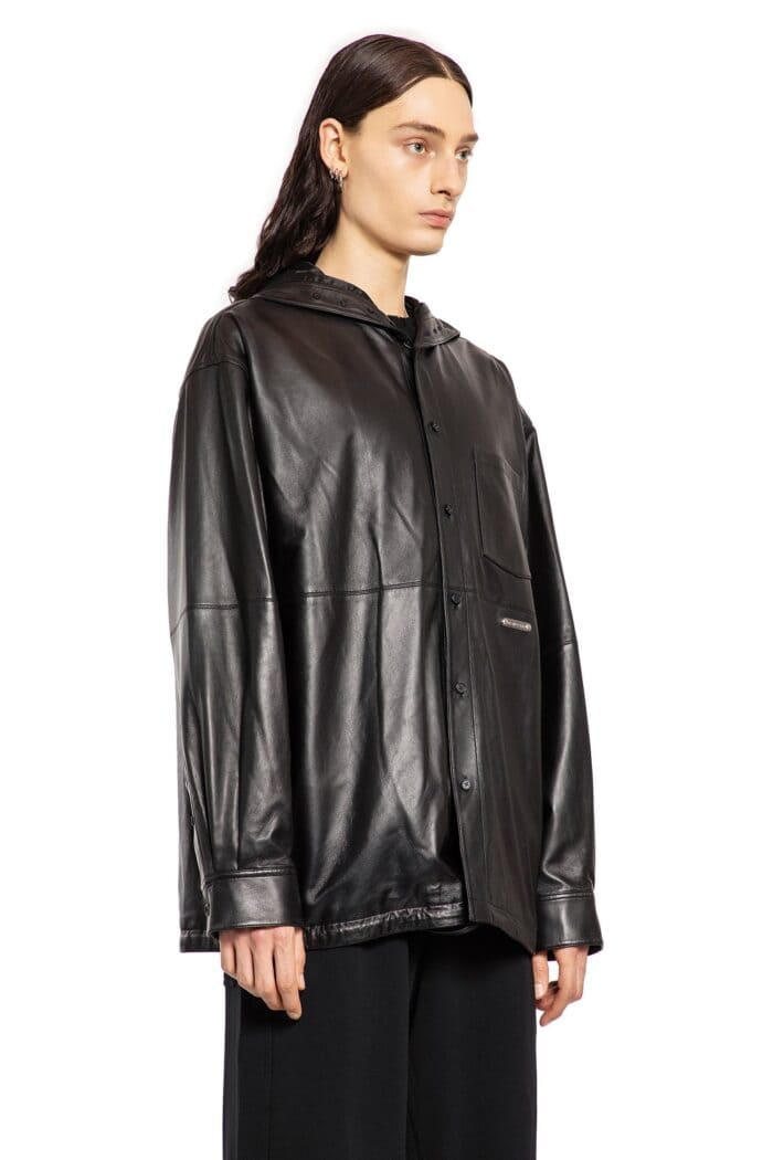 HELMUT LANG Leather Hoodie Overshirt Jacket