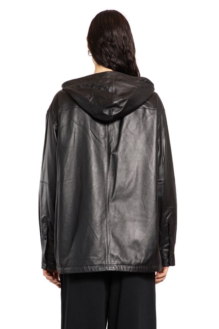 HELMUT LANG Leather Hoodie Overshirt Jacket