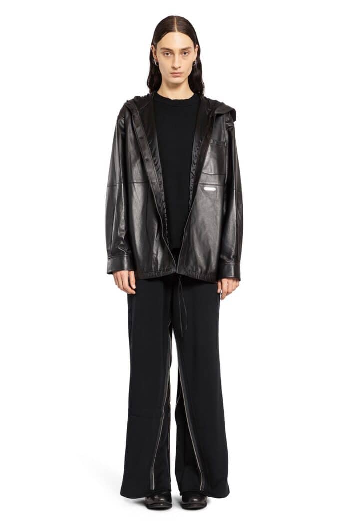 HELMUT LANG Leather Hoodie Overshirt Jacket