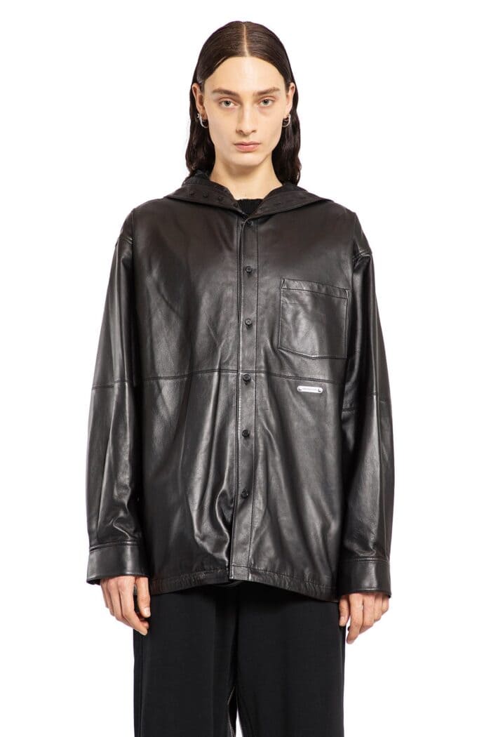 HELMUT LANG Leather Hoodie Overshirt Jacket