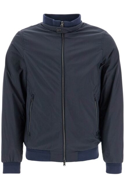 HERNO Bomber Impermeabile Leggero In Poliammide Blu Scuro Con Zip E Tasche