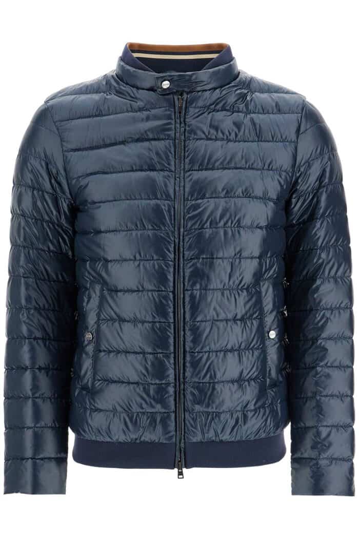 HERNO Dark Blue Lightweight Quilted Nylon Down Jacket With High Collar