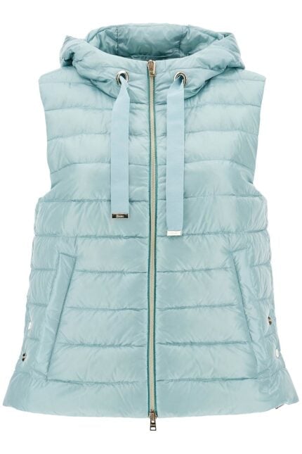 HERNO Light Blue Quilted Nylon Gilet With Hood