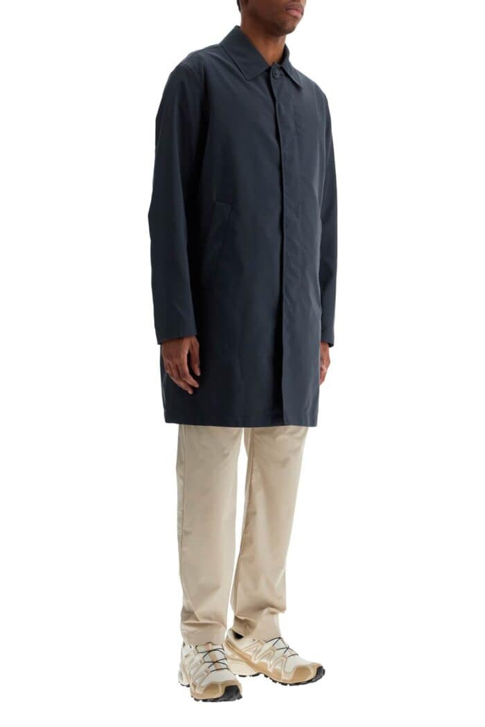 HERNO Long Blue Waterproof Coat In High-quality Polyester With Buttons