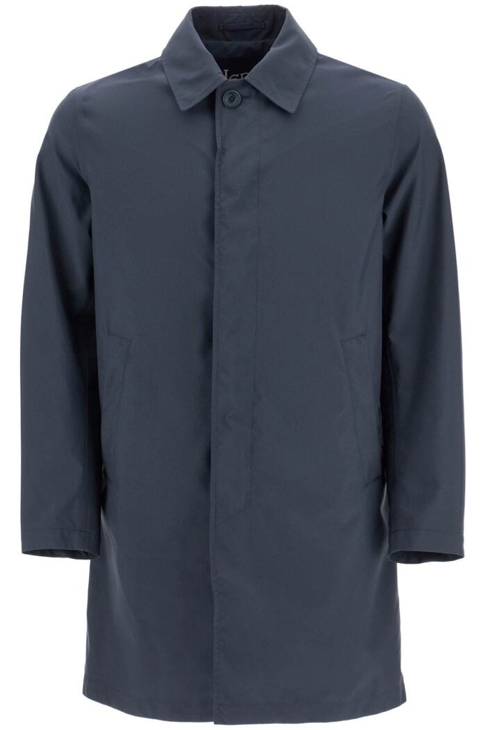 HERNO Long Blue Waterproof Coat In High-quality Polyester With Buttons