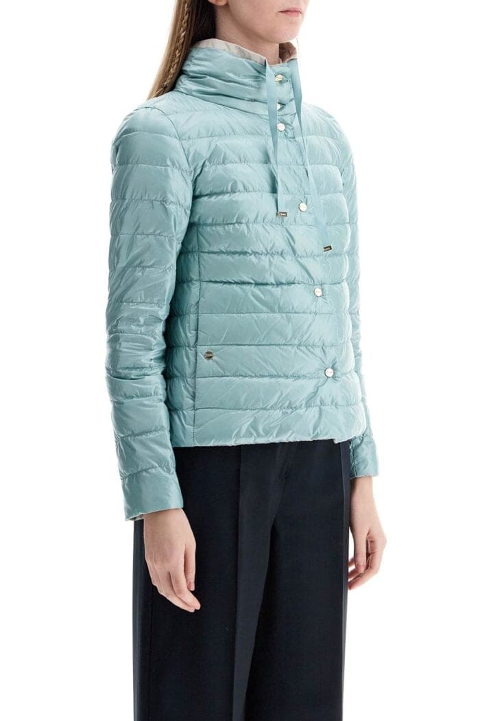 HERNO Short Puffer Jacket In Ice Blue Nylon With Metal Buttons