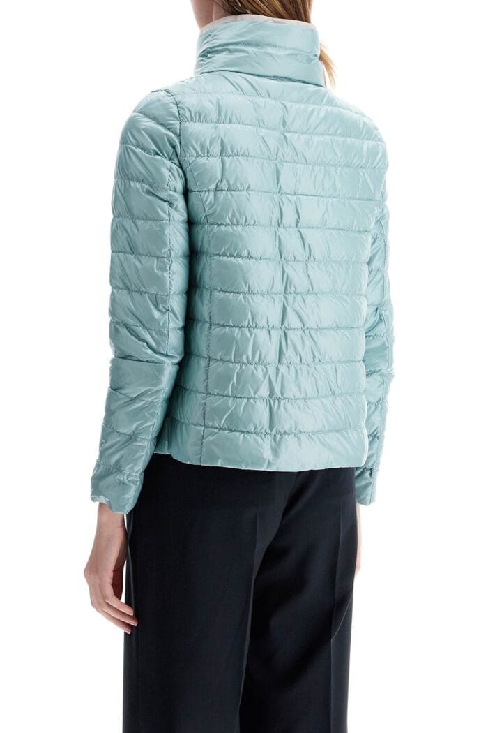 HERNO Short Puffer Jacket In Ice Blue Nylon With Metal Buttons