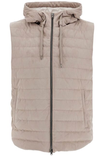 HERNO Sleeveless Down Jacket In Dove Gray Polyester With Quilted Hood