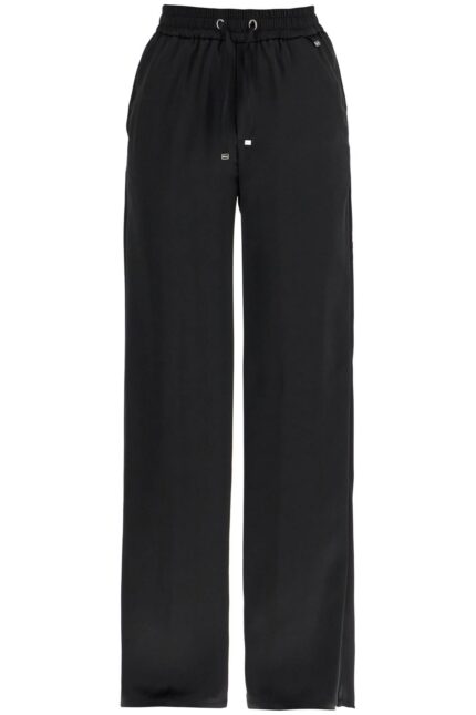 HERNO Wide Leg High Waist Black Satin Trousers For Women