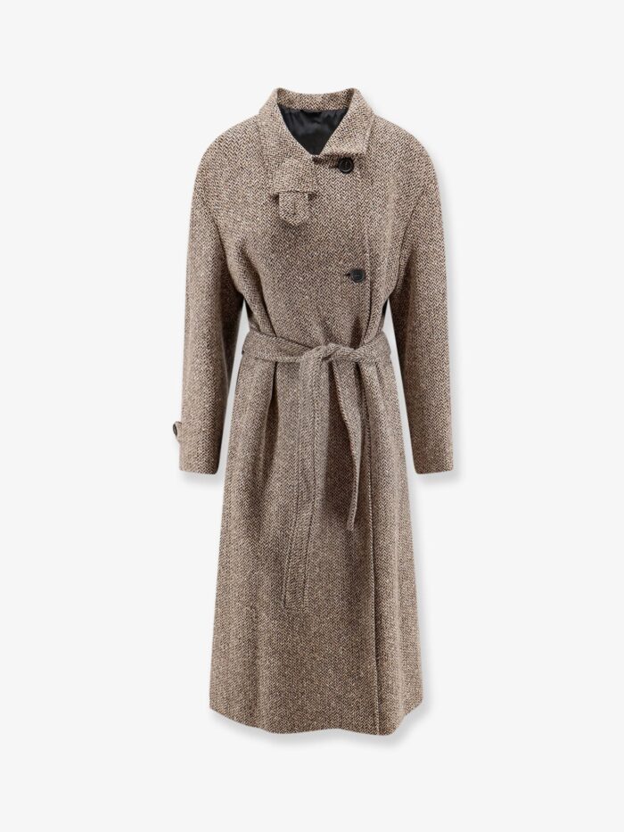 brunello cucinelli herringbone coat with monili detail Brunello Cucinelli Herringbone Coat With Monili Detail