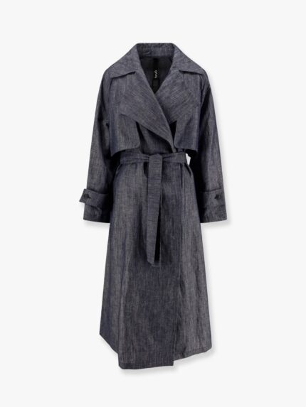 Hevo Margherita Linen And Cotton Trench Coat With Denim Effect
