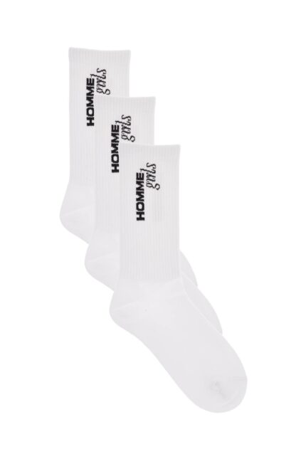 HOMME GIRLS 3 Pairs Of White Cotton Slim Fit Breathable Socks