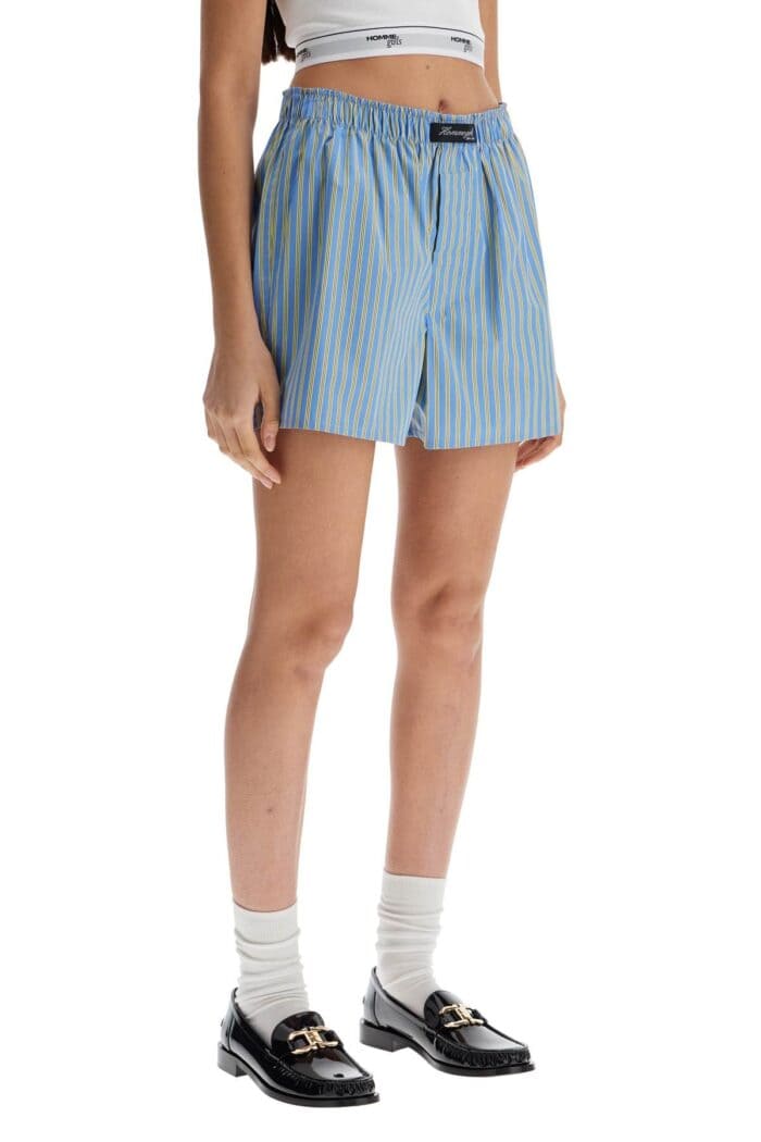 HOMME GIRLS Blue Cotton Boxer Shorts With Vertical Yellow Stripes