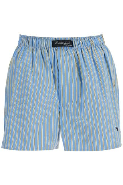 HOMME GIRLS Blue Cotton Boxer Shorts With Vertical Yellow Stripes