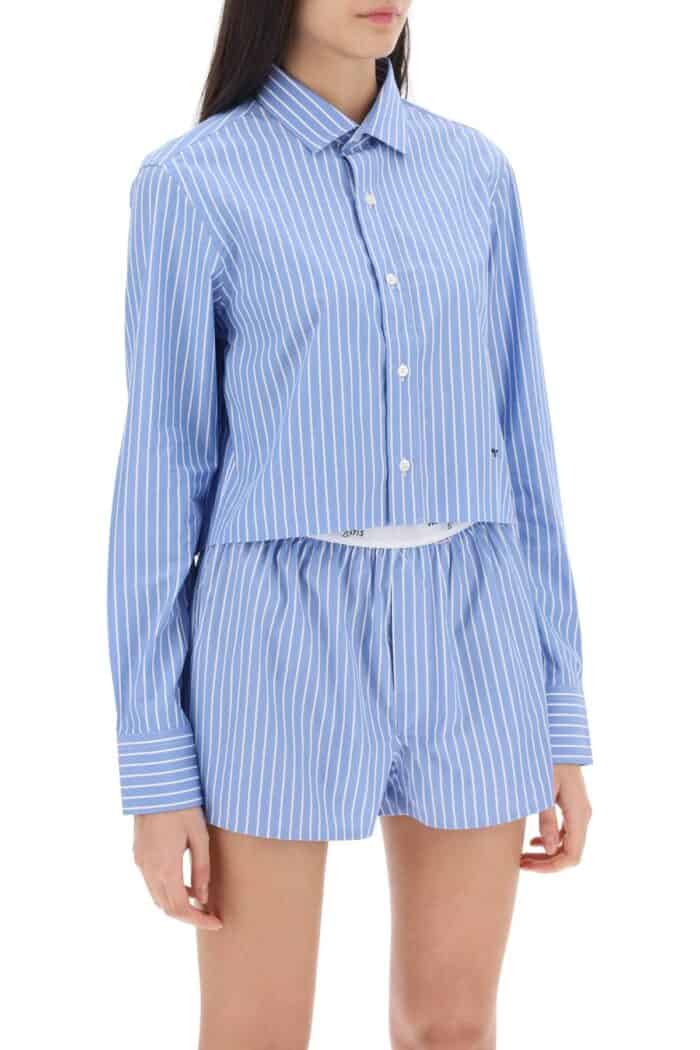 HOMME GIRLS Cropped Striped Poplin Shirt