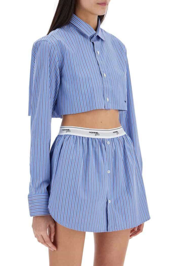 HOMME GIRLS Super Cropped Blue Striped Cotton Shirt