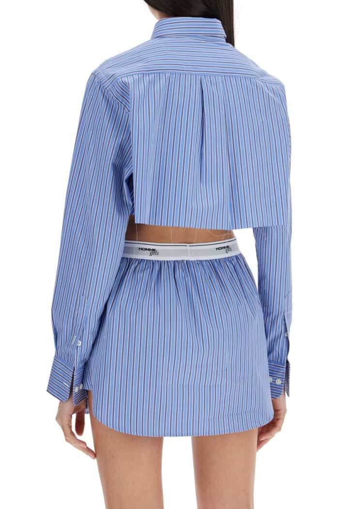 HOMME GIRLS Super Cropped Blue Striped Cotton Shirt