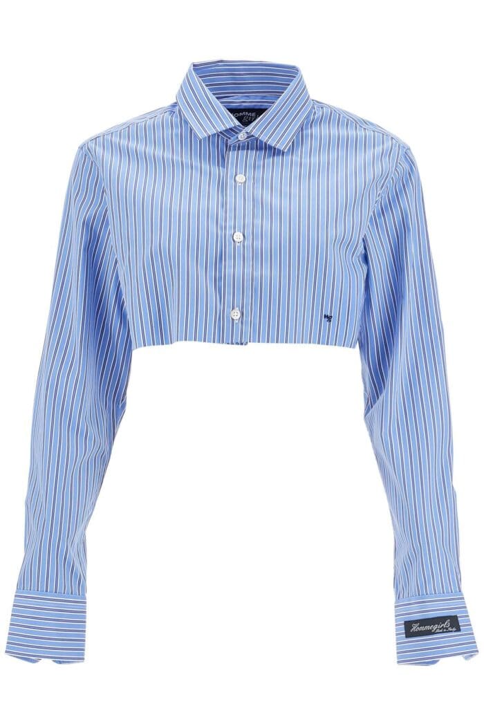 HOMME GIRLS Super Cropped Blue Striped Cotton Shirt