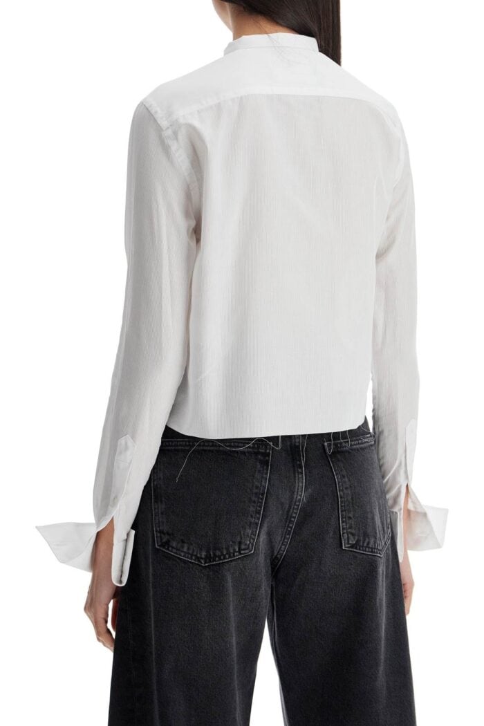 HOMME GIRLS White Cropped Tuxedo Shirt With Wide Neckline