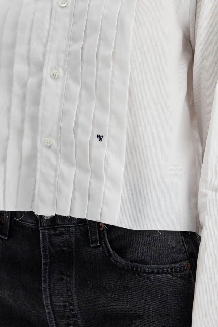 HOMME GIRLS White Cropped Tuxedo Shirt With Wide Neckline