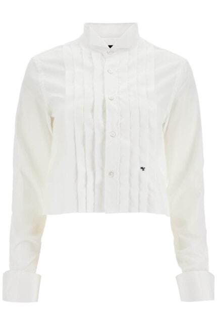 HOMME GIRLS White Cropped Tuxedo Shirt With Wide Neckline